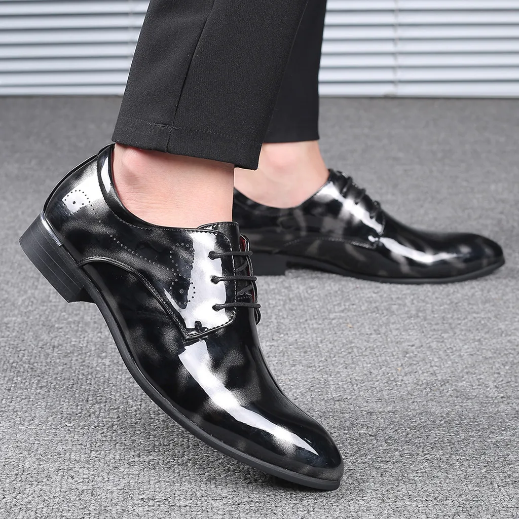 

Men Leather Dress Shoes Fashion Wedding Dressing Flats Shoe Man Light Lace Up Leather Shoe 2019 Male Casual Party Business Shoes