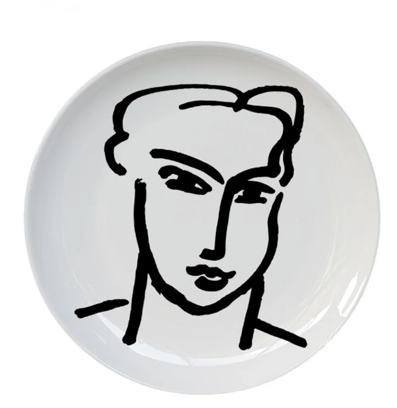 

Matisse Fauvism Figure Abstract Plate Minimalist Black White Line Art Illustration Tray Round Ceramic Home Decorative Dish 2021