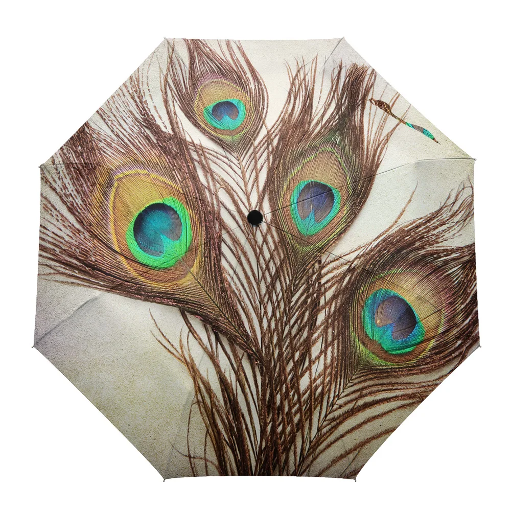 Автоматический складной зонт с перьями павлина из восьми костей женский и