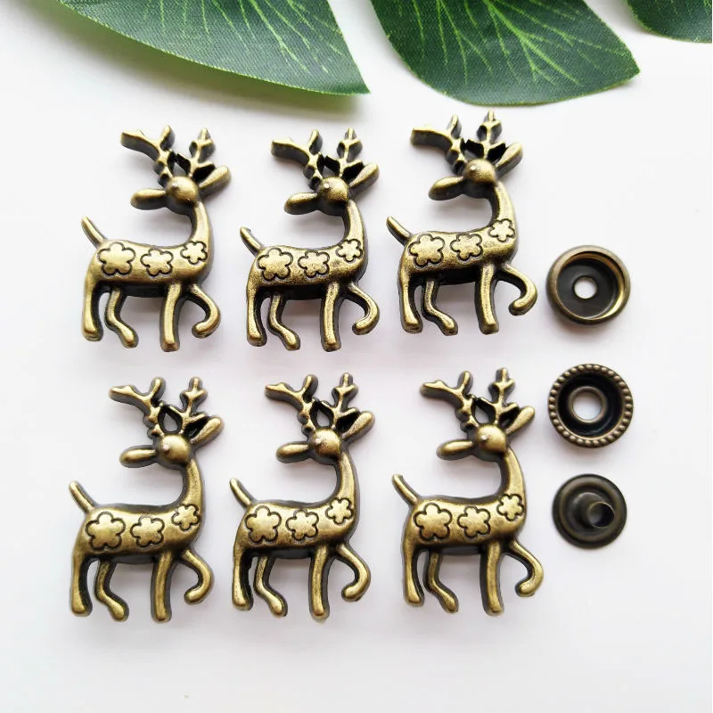 6 комплектов Пряжка из цинкового сплава с оленем пресс-шпилька для шитья кожи