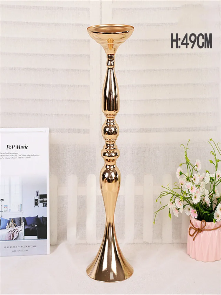 gold 49cm Металлические подсвечники, цветы, ваза-подсвечник, Центральные элементы, дорожные свинцовые канделябры, центральные украшения для свадьбы, рождественские украшения - Цвет: gold 49cm