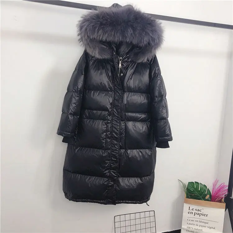 2020 Korean Winter Down Cotton Jackets Women's Long Parkas Slim Hooded Warm Winter Coats Female White Duck Down Black Overcoats