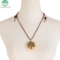 nc37 ethnic style charm wooden hollow tree of life pendant velvet cord necklace jewerly gift