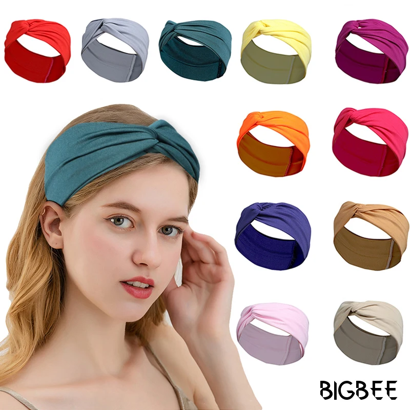 

Европа изысканные однотонная спортивная повязка на голову для женщин yoga впитывает пот бандана для волос аксессуары для волос мягкая лента ...