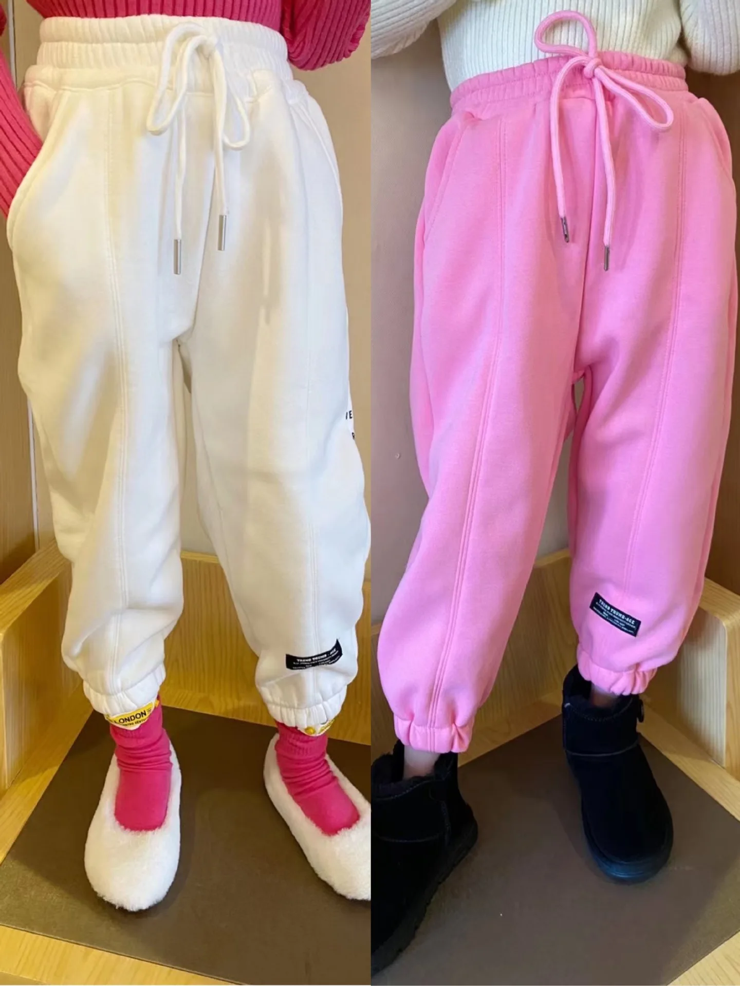 

Boys and girls plus velvet sweatpants 2021 autumn and winter children's one-piece velvet casual pants long pants trend