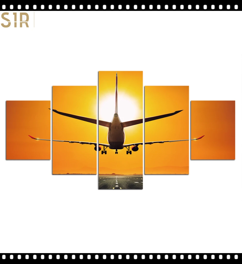 

Home decor Poster Print Canvas Painting Picture Home Decor Modern 5 Pieces Pictures Wall Art for Living Room Aircraft Scenery