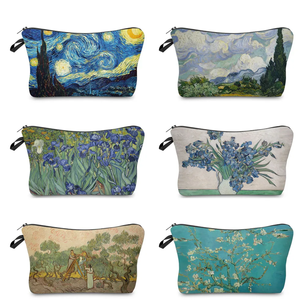

FCCEXIO Van Gogh's Starry Night Print Women Cosmetic Bags Travel Organizer Makeup Brush Lipstick Storage Makeup Wash Bag