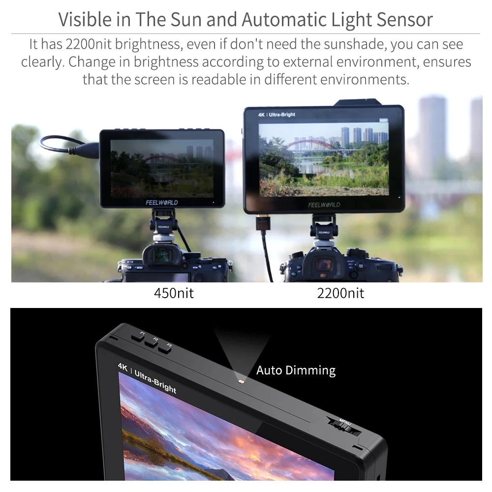 7-дюймовый сенсорный экран FEELWORLD LUT7 PRO 2200nits 3DLUT DSLR-камера полевой директор монитор