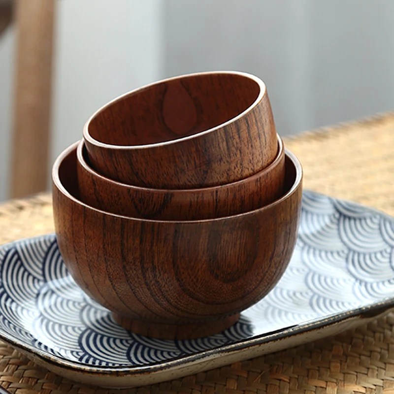 

1Pc Wooden Bowl Japanese Style Wood Rice Soup Bowl Salad Bowl Food Container Large Small Bowl for Kids Tableware Wooden Utensils