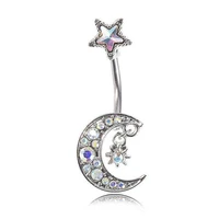 fashion women moon star stainless steel navel ring piercing jewelry