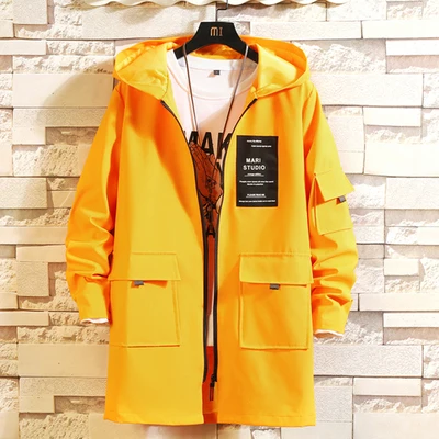 605-Yellow HCXY, модные мужские ветровки, осенняя куртка, пальто для мужчин, мужская одежда, толстовки, ветровка, Мужской плащ, свободный - Цвет: 605-Yellow