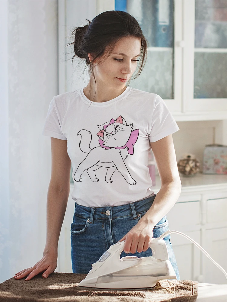

Disney Ropa Aesthetic T-shirt Woman The Aristocats Marie Cat Print Simplicity Style Women Tshirt Urbano Casual Camiseta Mujer