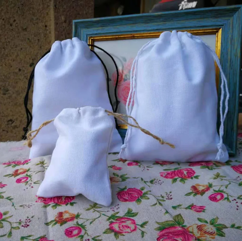 Белые хлопковые подарочные пакеты для ювелирных изделий вечерние мешок конфет