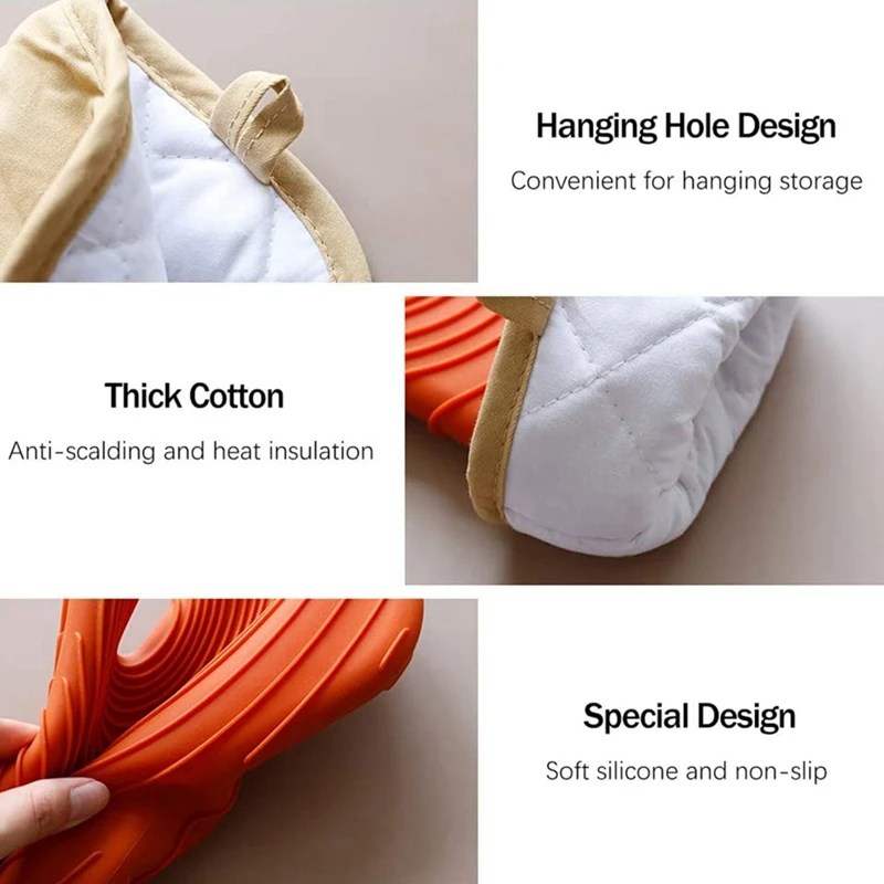 

Hot Silicone Oven Mitts High Temperature Insulation Anti-Scalding Silicone Kitchenthickened Non-Slip Gloves 2 Pcs