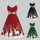 Женское платье-трапеция на бретелях-спагетти, красное короткое вечернее платье с оленем для девушек на осень и зиму, 2021