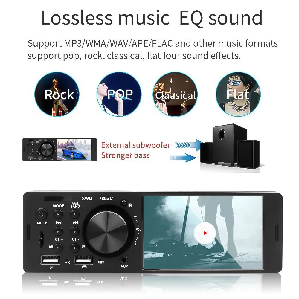 Мультимедийное радио с Bluetooth 4 0 FM Aux 1 дюйма HD сенсорный экран для автомагнитолы
