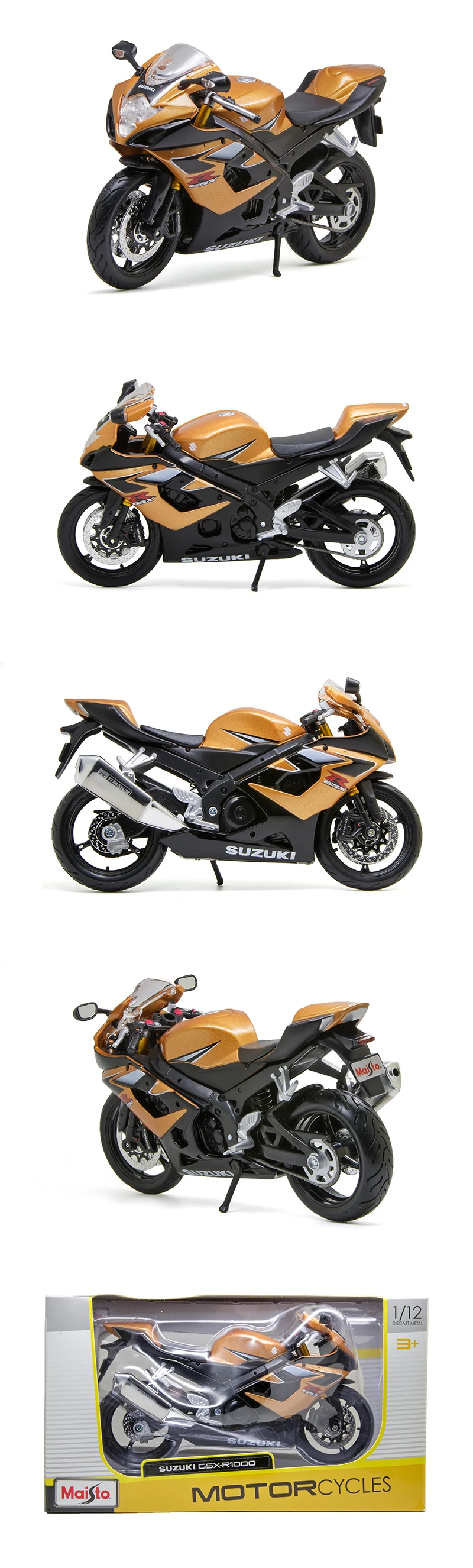 MAISTO Suzuki GSX-R1000, коричневая модель мотоцикла, 1:12 Масштаб, литье под давлением, металлический велосипед, миниатюрная гоночная игрушка для коллекции подарков