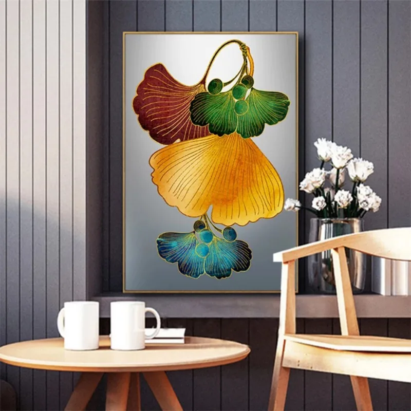 

Golden abstract leaf flower Wall Art Canvas Painting Black white Leves Poster Print Wall Picture Decorative Painting for Home