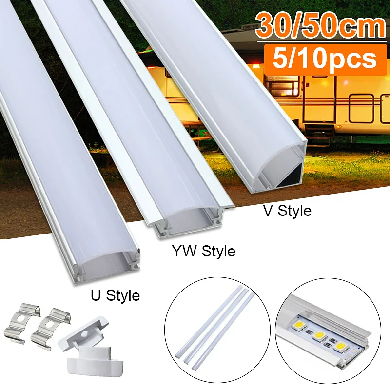 Hot Sale 5/10PCS 50cm Aluminium Channel Holder U/V/YW Three Style for LED Strip Light Bar Under Cabinet Lamp Kitchen 1.8cm Wide