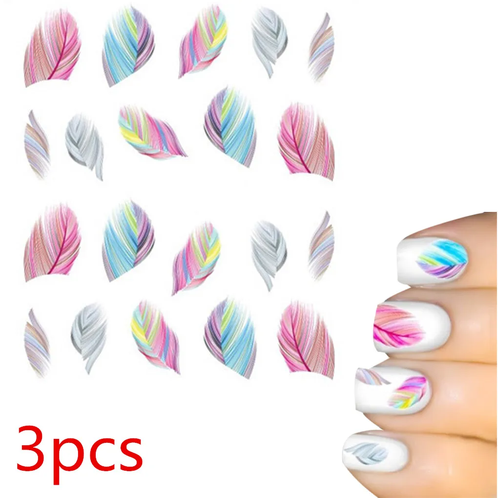 

3pcs Feather 3D Nail Art Water Transfer Sticker nails accessoires Rainbow Dreams nailart for Gel Nail polish Makeup tools