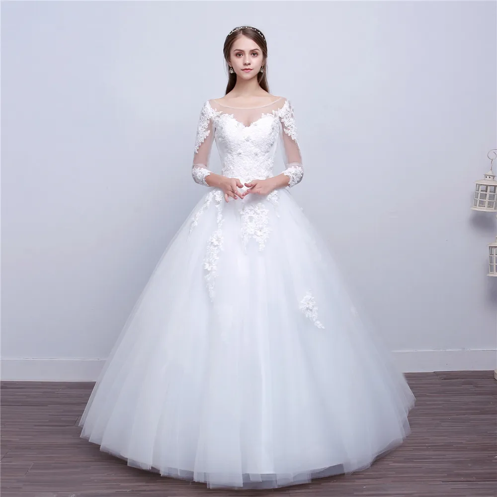 

Women's wedding dress lace embroidery High neck half sleeve plus size bridal Muslim wedding gown with tran