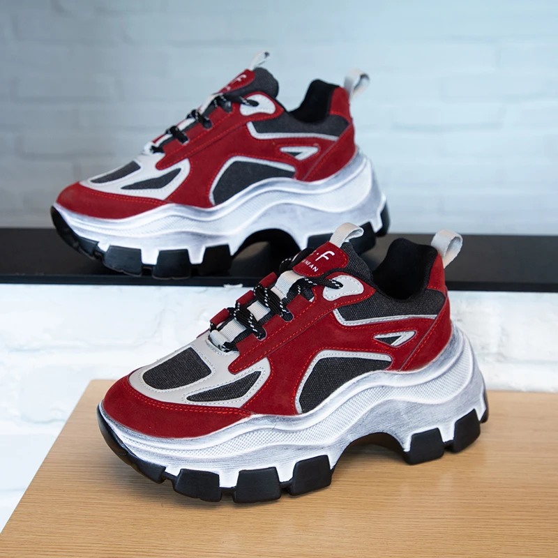 Модные женские белые кроссовки новые массивные dames Baskets femme цвет красный черный на