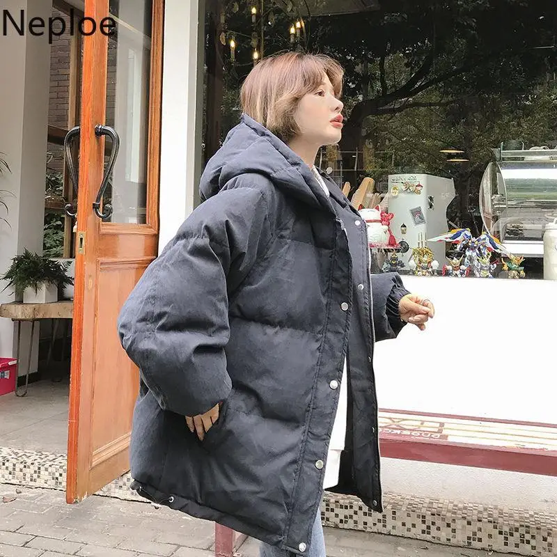 Neploe/зимнее хлопковое пальто для женщин, новое корейское Свободное пальто Bf стиль средней длины, однотонная Повседневная тонкая парка Abrigos 46664