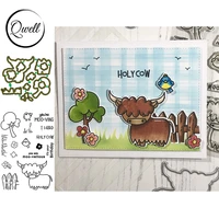 qwell grass tree flowers cow birds metal cutting dies match clear silicone stamps its your birthday words diy scrapbooking 2020