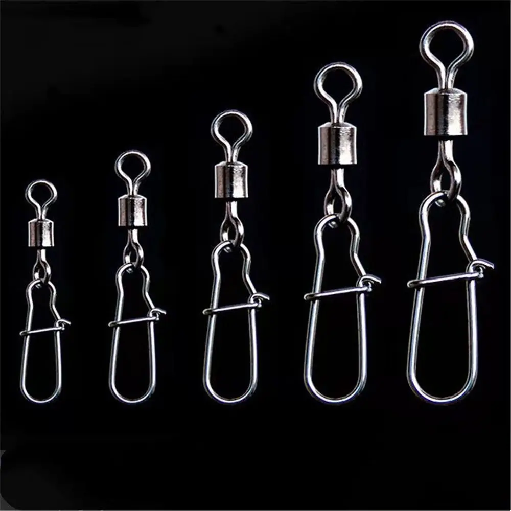 

100pcs Fishing Connector Swivels Interlock Pin Snap 4#-12# Rolling Swivel For Fishhook Lure Fishing Accessories