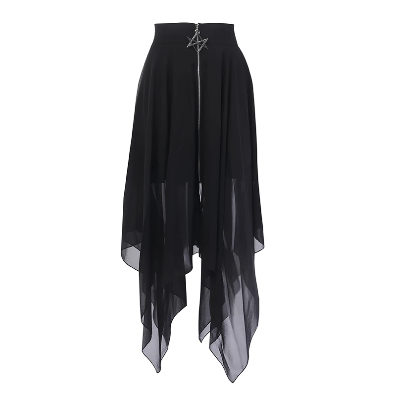 

New irregular skirt with five-pointed star zipper punk skirt Gothic dark street dress in summer