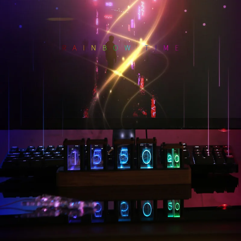

Часы из массива дерева с RGB-подсветильник кой, 7 цветов