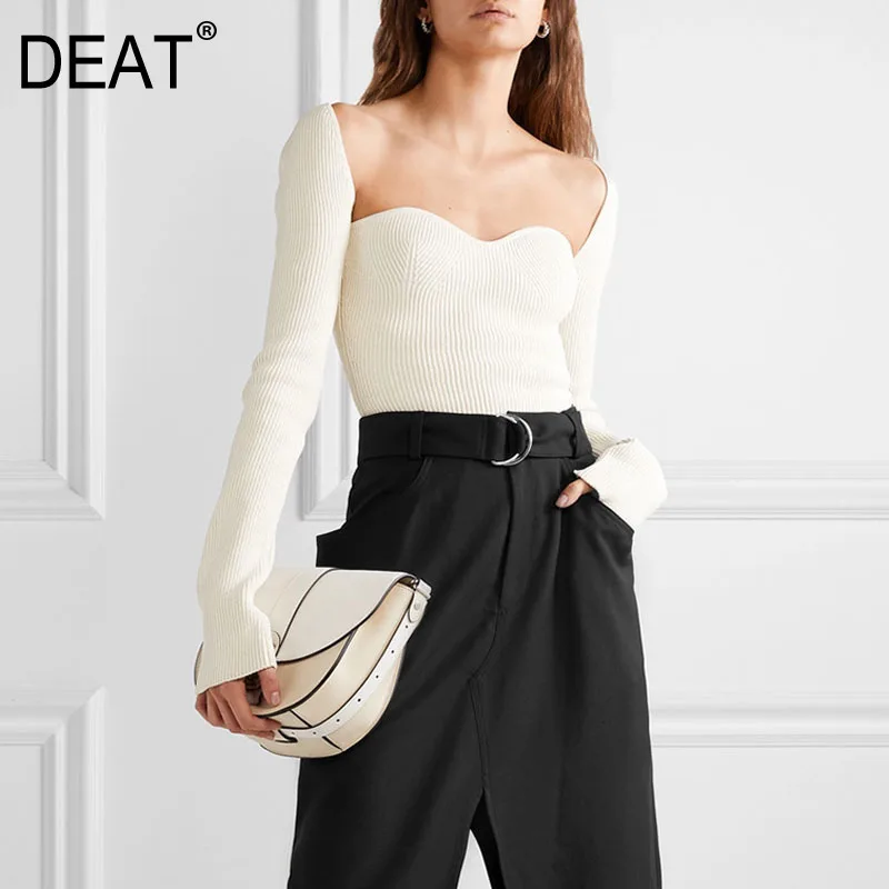 Женская трикотажная футболка DEAT с квадратным вырезом и низким бюстом весна