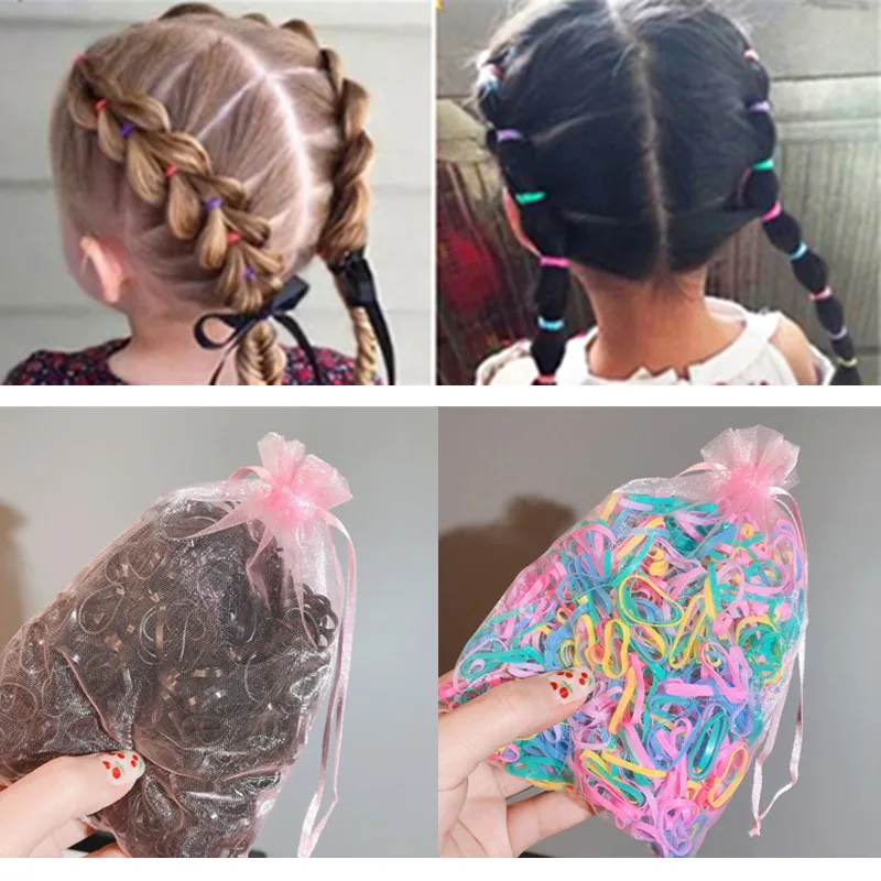

1000 Pcs/Set Disposable Headwear Woman Children Colorful Black Rubber Head Rope Rubber Band For Braiding Plaits