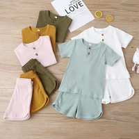 2pcs toddler kids baby girl short sleeve t shirt tops solid shorts pants 2021 summer cotton baby boy ribbed outfits clothes set