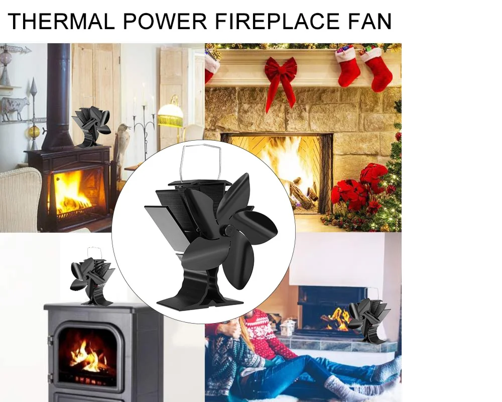 

5 Blades Heat Powered Stove Fan With Thermometer Sensor Silent Fireplace Fan For Wood/Log Burner/Fireplace Efficient Eco Stove