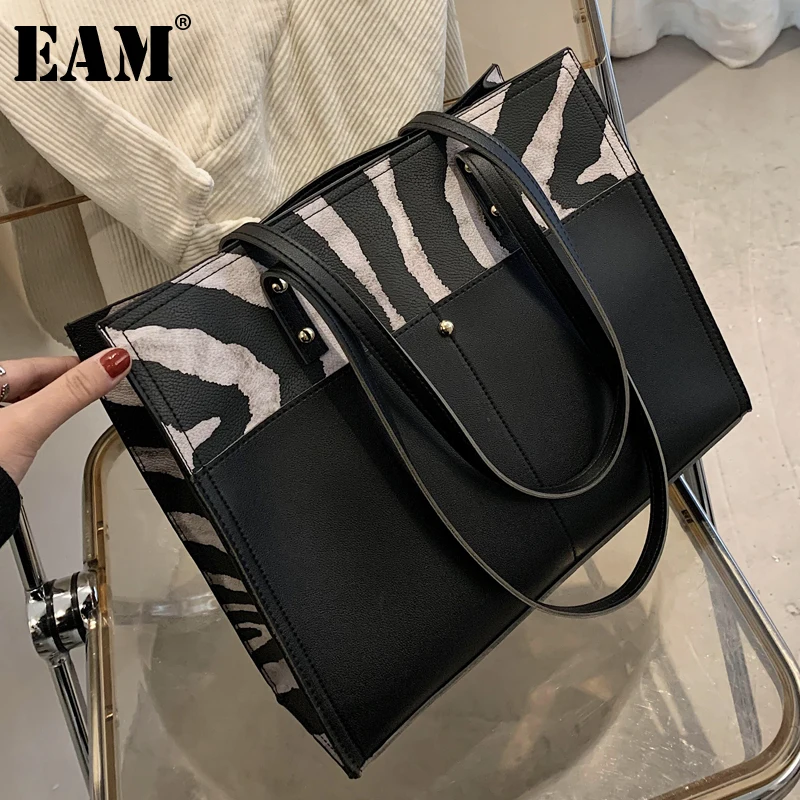 

Женская сумка-тоут [EAM], черная вместительная сумка-тоут через плечо, новинка осенне-зимнего сезона 2021