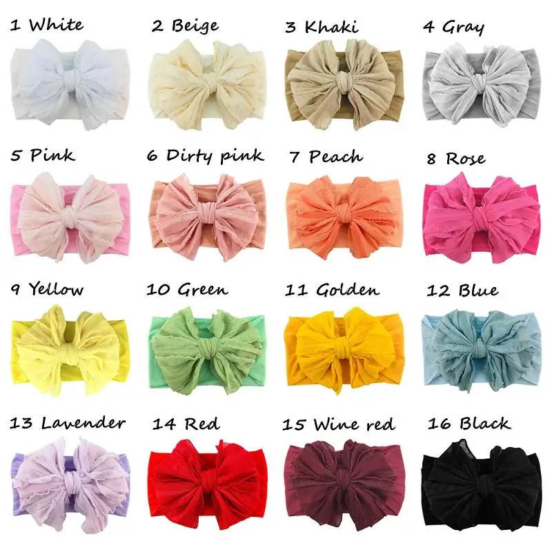 

Children Hair Accessories Big BowKnot Lace Headband for Baby Girl Soft Nylon Elastic wide Headband Headdress Vintage Kids Headwe