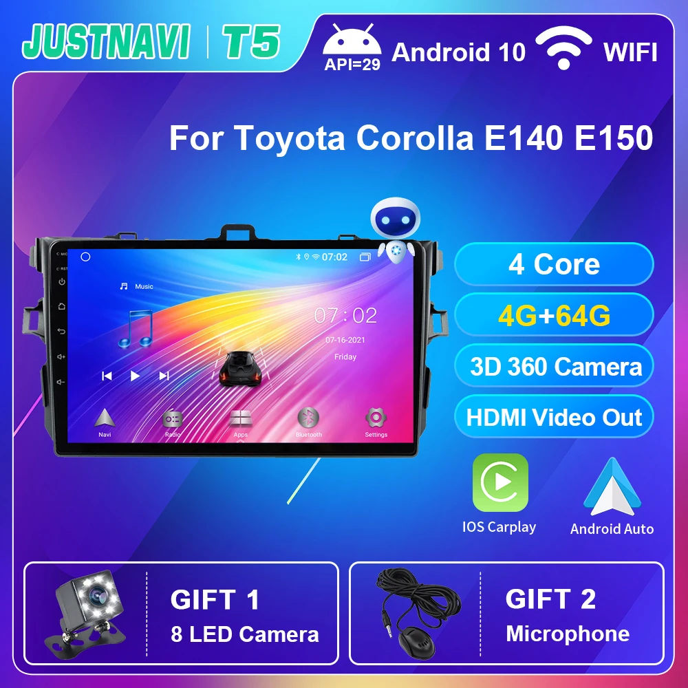 

Android Car Radio For Toyota Corolla E140 E150 2006-2009 Autoradio Carplay GPS Multimedia DVD Player GPS Navigation No 2din DSP