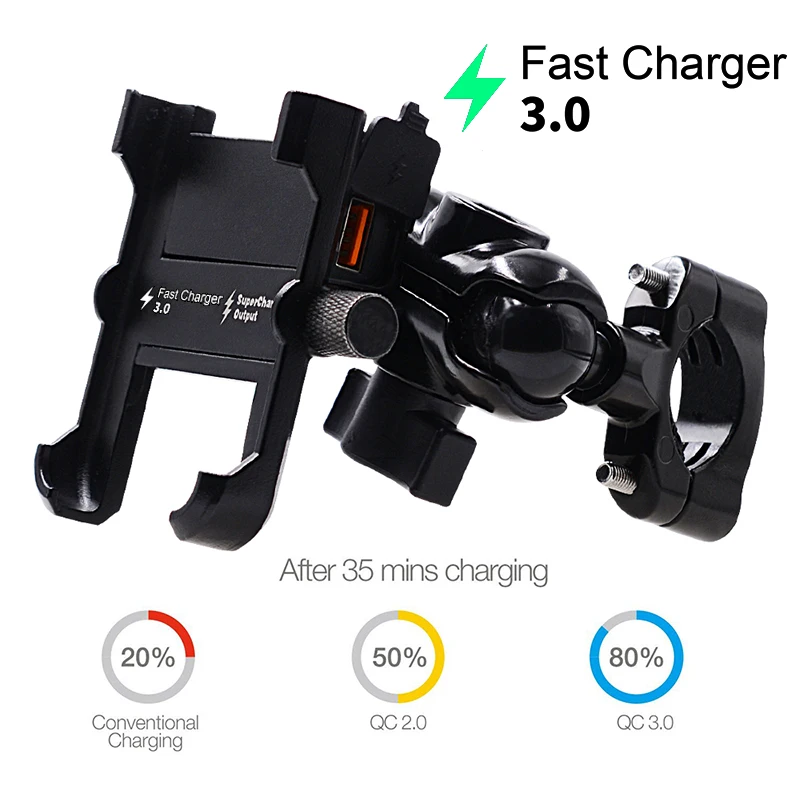 

TiOODRE Motorcycle Mobile Phone Bracket Waterproof QC3.0 Intelligent Recognition Fast Charge Aluminum Alloy Mobile Phone Bracket