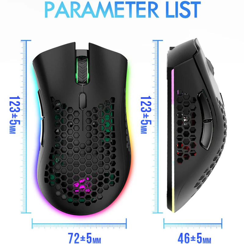 rechargeable usb receiver lightweight gaming wireless mouse rgb honeycomb led light mice for laptops desktop pc computer gamer free global shipping