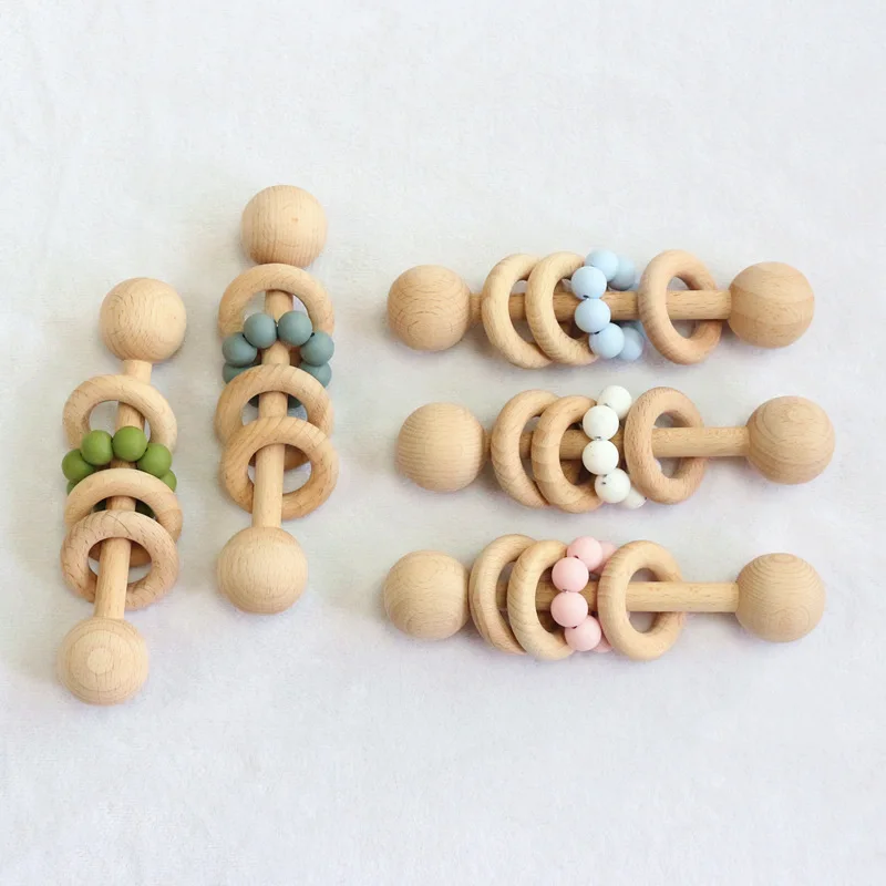 Mordedor de madera de haya para beb&eacute;, juguete de dentici&oacute;n de dibujos animados para reci&eacute;n nacido, accesorios sensoriales para beb&eacute;, sonajero, palo de lactancia, 1 ud.-2