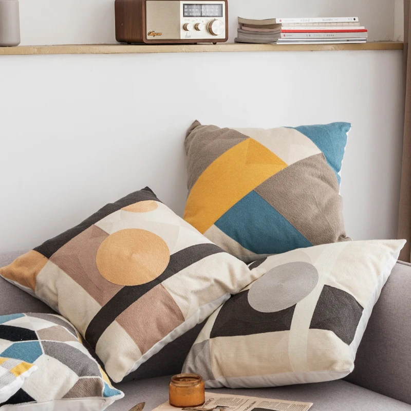 

45x45 см наволочка для подушки синий кофе желтый серый абстрактный геометрический хлопок квадратная вышивка наволочка для подушки домашний декор