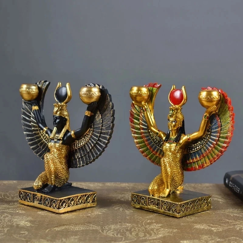 

Vintage Egypt Isis Goddess Statue Creative Resin Crafts God Character Statue Art Candlestick Home Decoration Accessories