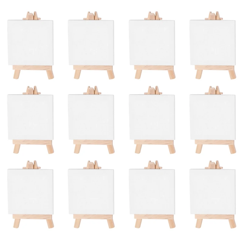 

Artists 3 inch x3 inch Mini Canvas & 5 inch Mini Easel Set Painting Craft Drawing - Set Contains: 12 Mini Canvases & 12 Mini Eas