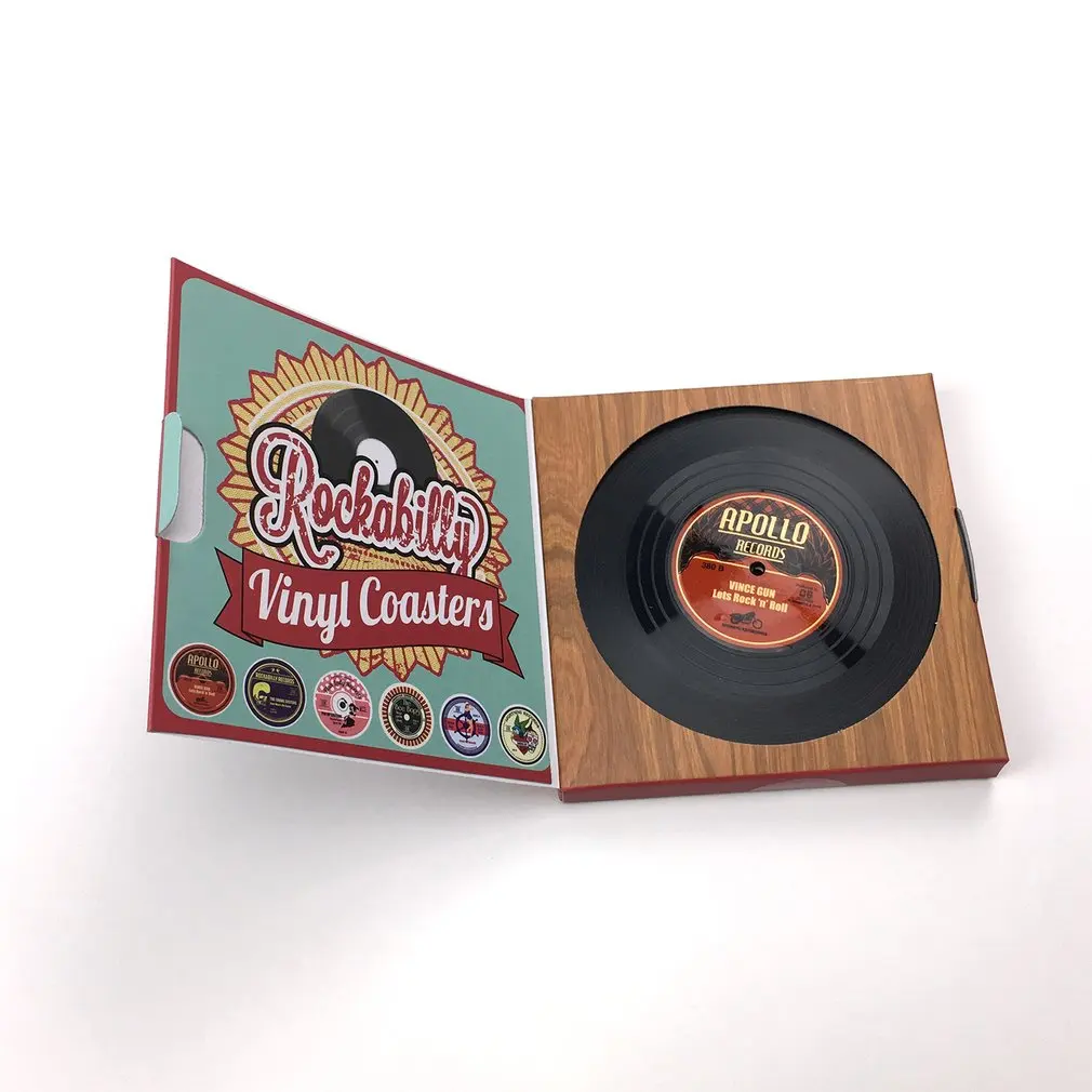 

6 PCS Plastic Vinyl Record Coaster Cup Mat Black Retro Mug Coaster Pad Heat-resistant Non Slip Hot Drink Holder Home Decor