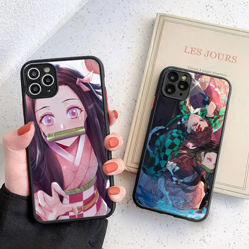 

Demon Slayer Phone Case Black Transparent Matte For IPhone 7 8 11 12 S Mini Pro X XS XR MAX Plus Cover Shell