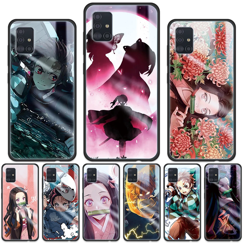 

Tempered Glass Phone Case Cover for Samsung Galaxy A51 A52 A72 5G A50 A71 A31 A70 A10 A21s A01 Fundas Coque Anime Demon Slayer