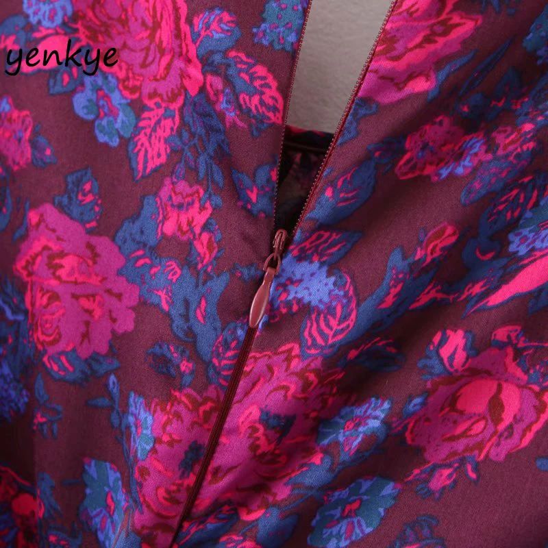 Женское шифоновое платье с цветочным принтом круглым вырезом и пышными