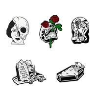 woman cool jewelry skull face enamel pin rose lovers coffin badge brooch lapel pins denim jeans shirt bag punk