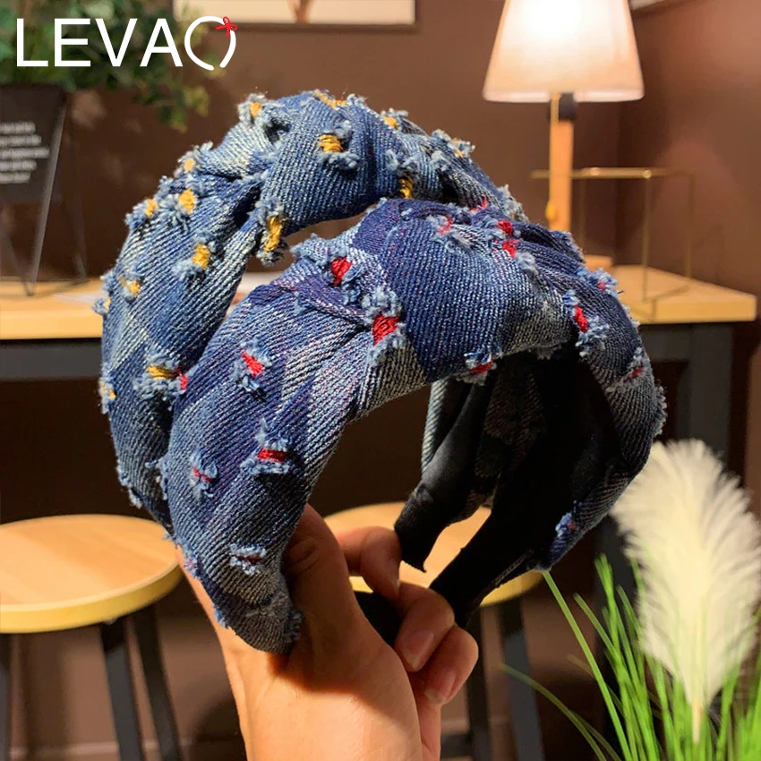 Levao, синяя джинсовая повязка для волос, обруч на голову для женщин, аксессуары для волос, уникальные, 1 шт., полый ободок для волос, для девочек, ковбойские повязки на голову